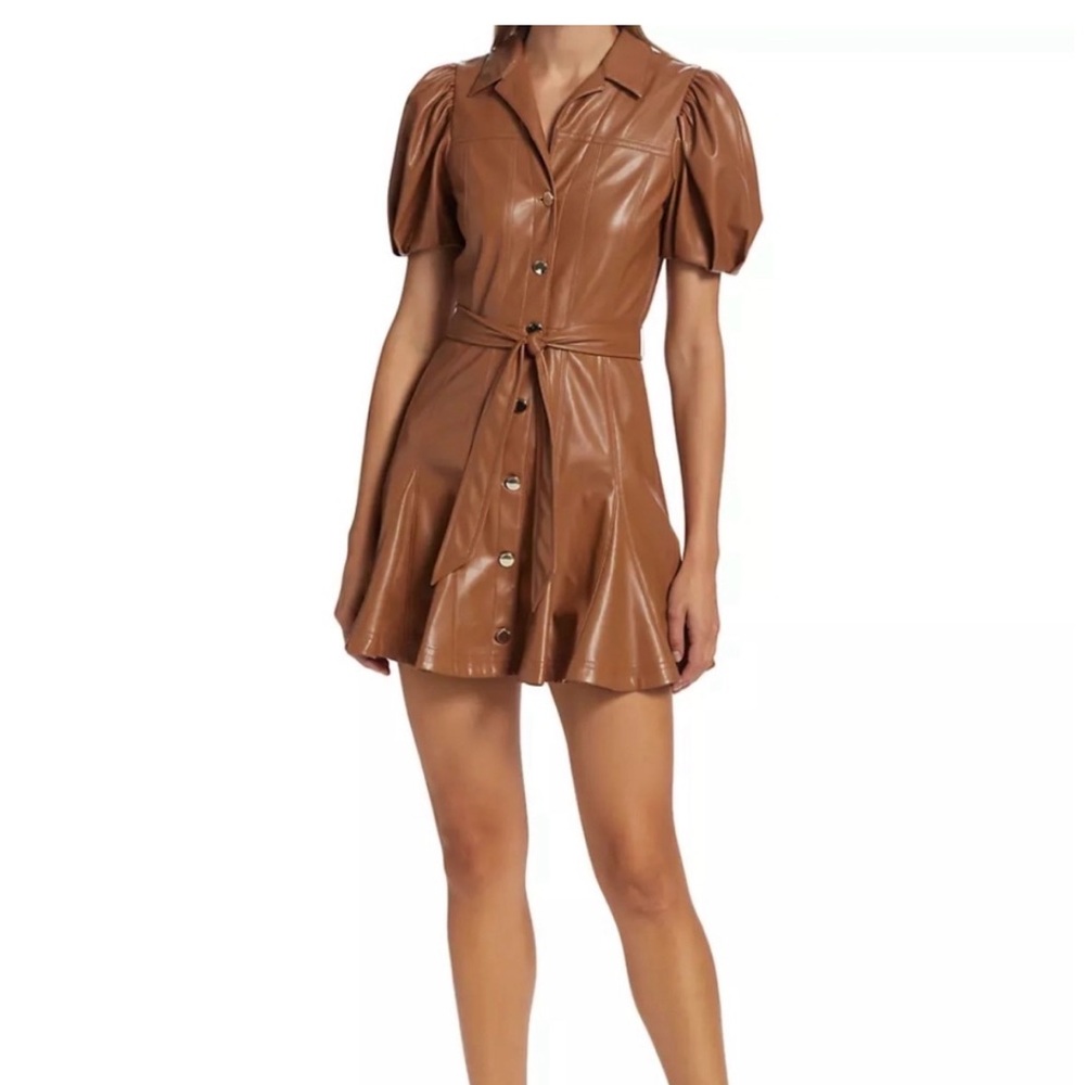 Alice and Olivia tan/brown faux leather mini dress